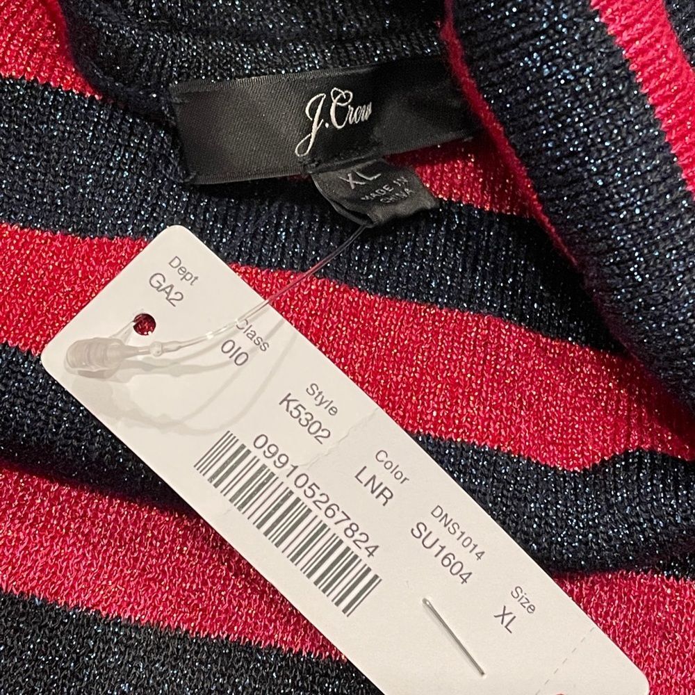 New J crew Turtleneck sweater in sparkle stripe Pink/ navy Extra Large XL - Picture 8 of 8